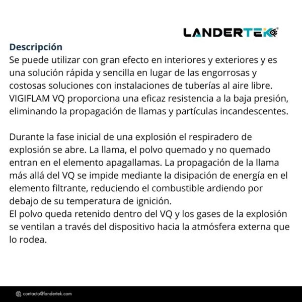Apagallamas VIGIFLAM VQ STIF instalado en área de producción descripción